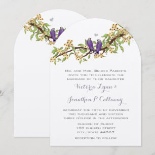 Convite Casamento em Forma de Arco de Pássaro Amarelo Roxo
