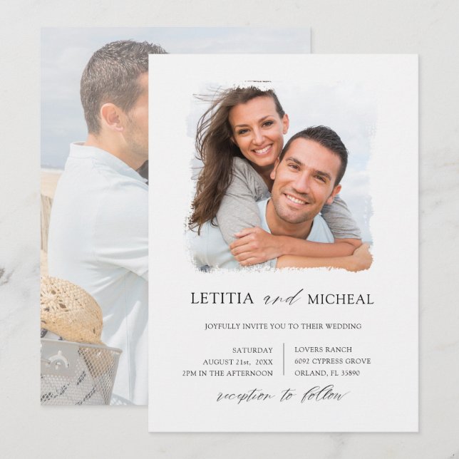 Convite Casamento em Foto Preto e Branco Elegante (Frente/Verso)