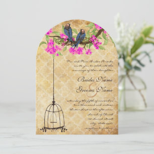 Convite Casamento em gaiola de pássaro amor Fuchsia Vintag