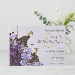 Convite Casamento em Gaiola de Pássaros com Pavão Vintage
