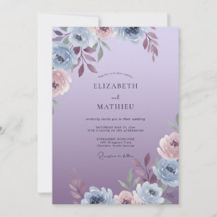 Convite Casamento em Lavanda Poeirenta com Folhas de Periw