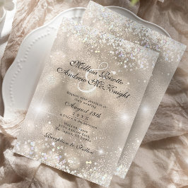 Convite Casamento em Letra de Glitter Champagne Dourado