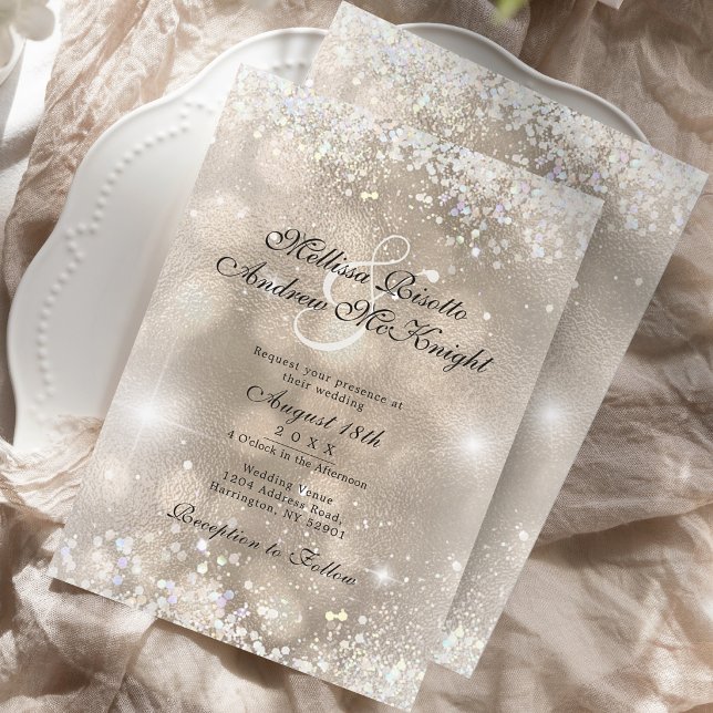 Convite Casamento em Letra de Glitter Champagne Dourado (Criador carregado)
