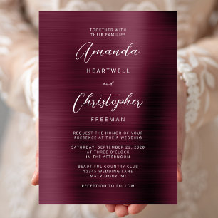 Convite Casamento em Letra de Metal Escovado Borgonha