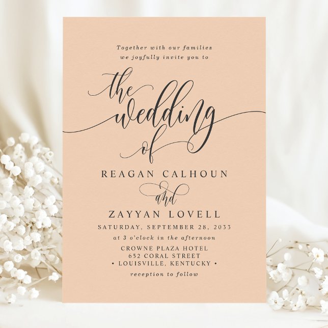 Convite Casamento em Letra Moderna Simples Pêssego Suave (Criador carregado)