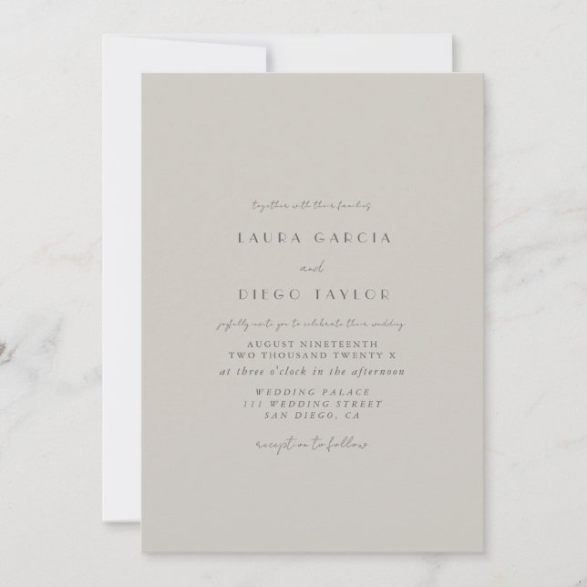 Convite Casamento em Letra Redonda Cinza Pastel (Frente)