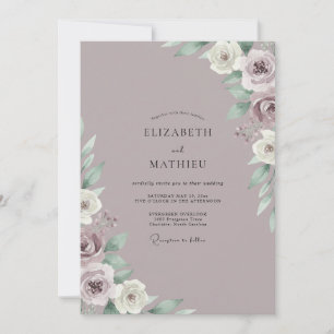 Convite Casamento em Lilás Poeirento com Folhas