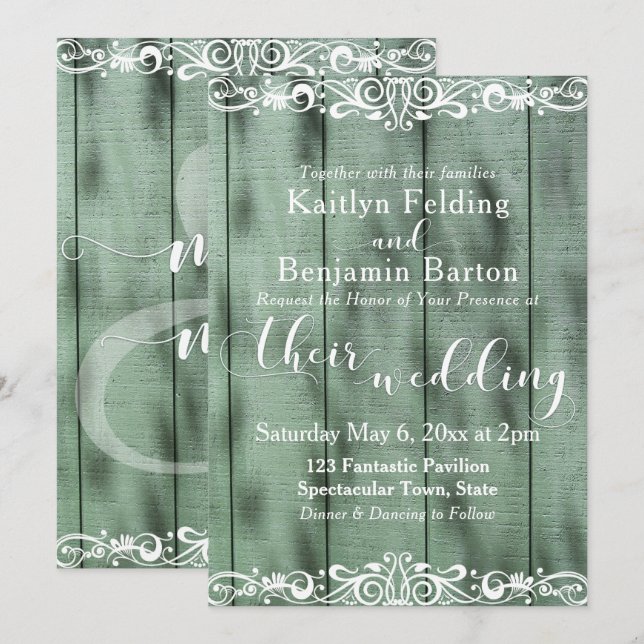 Convite Casamento em Madeira Verde Rústica com Trabalho de (Frente/Verso)