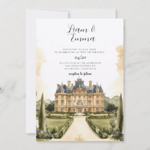 Convite Casamento em Mansão Inglesa em Aquarela Vintage