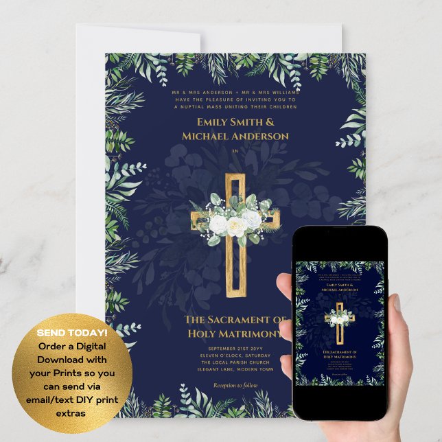 Convite Casamento em Massa Nupcial Católica Cruz Azul (Criador carregado)