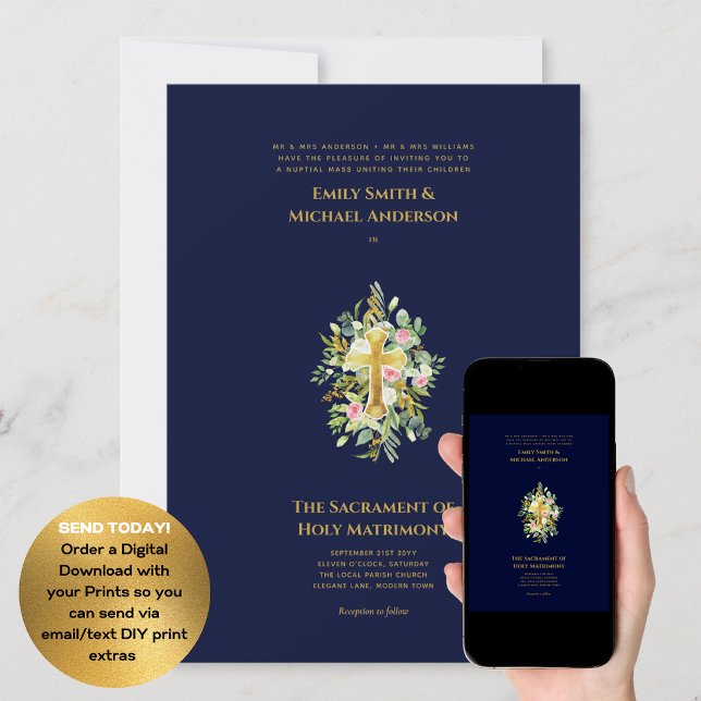 Convite Casamento em Massa Nupcial Católica Cruz Azul (Criador carregado)