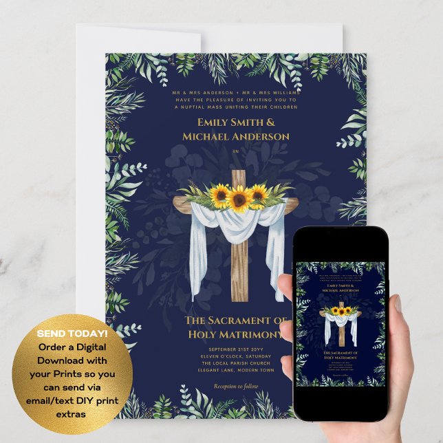 Convite Casamento em Massa Nupcial Católica Cruz Azul (Criador carregado)