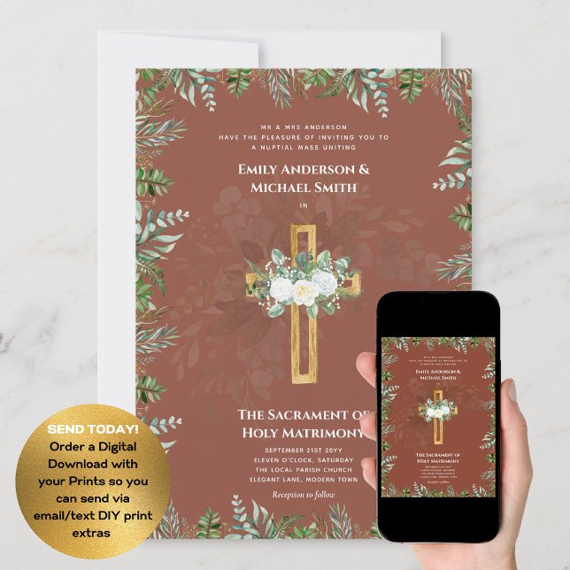 Convite Casamento em Massa Nupcial Católica Cruzada Terrac (Criador carregado)
