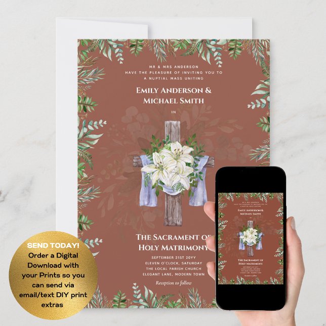 Convite Casamento em Massa Nupcial Católica Cruzada Terrac (Criador carregado)