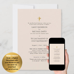 Convite Casamento em Massa Nupcial Católica de Pêssego Lev