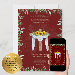 Convite Casamento em Massa Nupcial Católico Cruzado da Bur