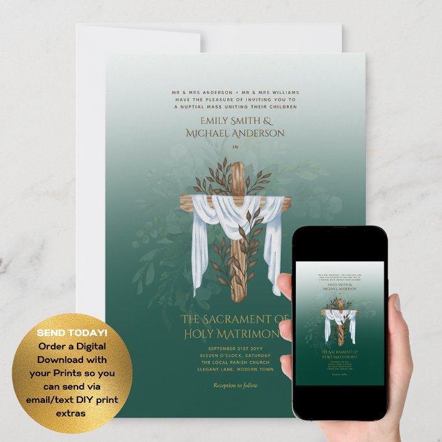 Convite Casamento em Massa Nupcial da Cruz Verde Católica (Criador carregado)