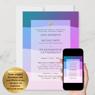 Convite Casamento em Massa Nupcial Púrpura Católica