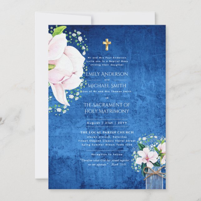 Convite Casamento em Massa Nupcial Rustic Blue (Frente)