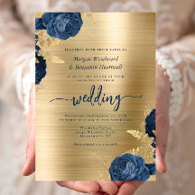 Casamento em Metal Escovado Dourado com Floral Azu