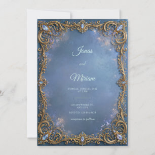 Convite Casamento em Moldura de Filigrama Cristalino Azul