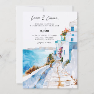 Convite Casamento em Mykonos Grécia Aquarela