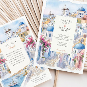 Convite Casamento em Mykonos Santorini Grécia Aquarela