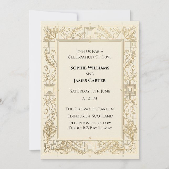 Convite Casamento em Ouro Art Déco (Frente)