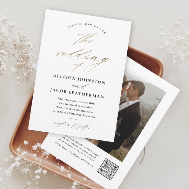 Convite Casamento em Ouro com Foto de Letra Elegante (Criador carregado)
