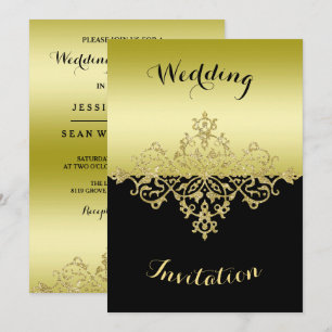Convite Casamento em Ouro e Preto Elegante e Sofisticado
