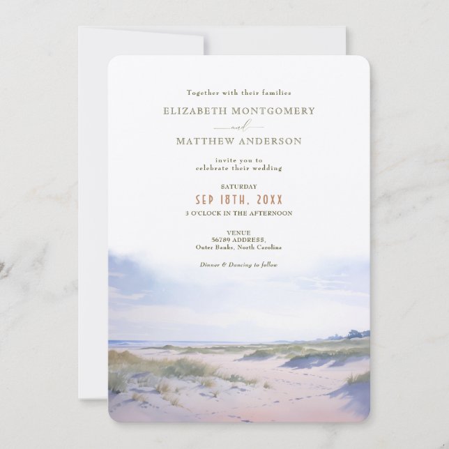 Convite Casamento em Outer Banks NC (Frente)