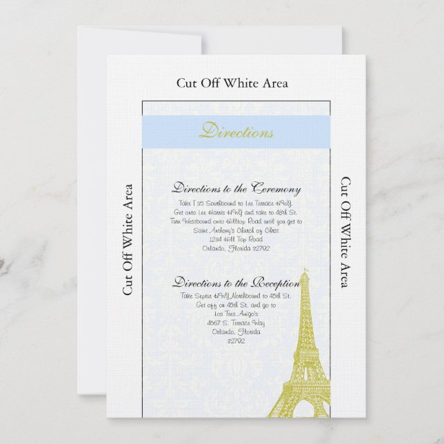 Convite Casamento em Paris Blue Damask Direction Card (Frente)