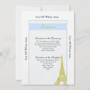Convite Casamento em Paris Blue Damask Direction Card