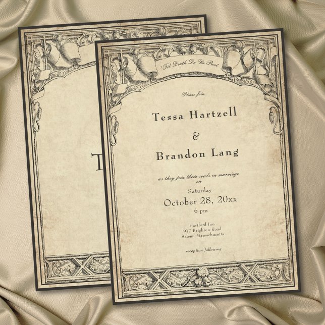 Convite Casamento em Pergaminho de Arco Gótico Medieval Vi (Vintage Gothic Medieval Arch Parchment Wedding Invitation)
