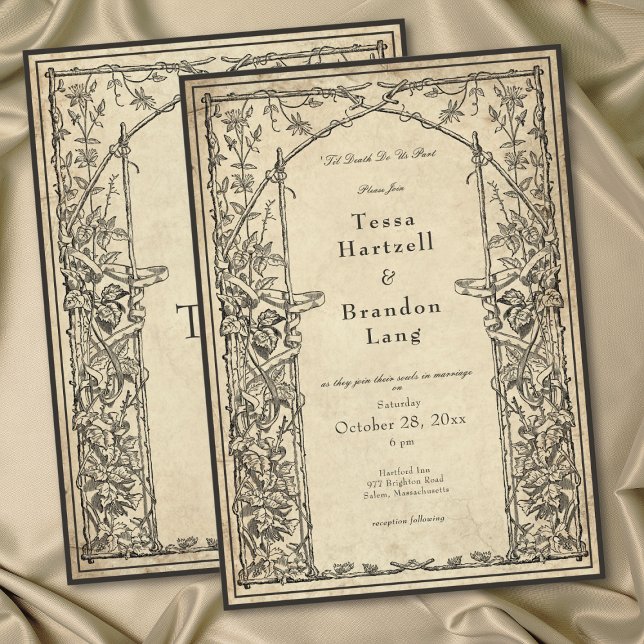 Convite Casamento em Pergaminho de Vinha Gótica Medieval V (Vintage Gothic Medieval Vine Parchment Wedding Invitation)