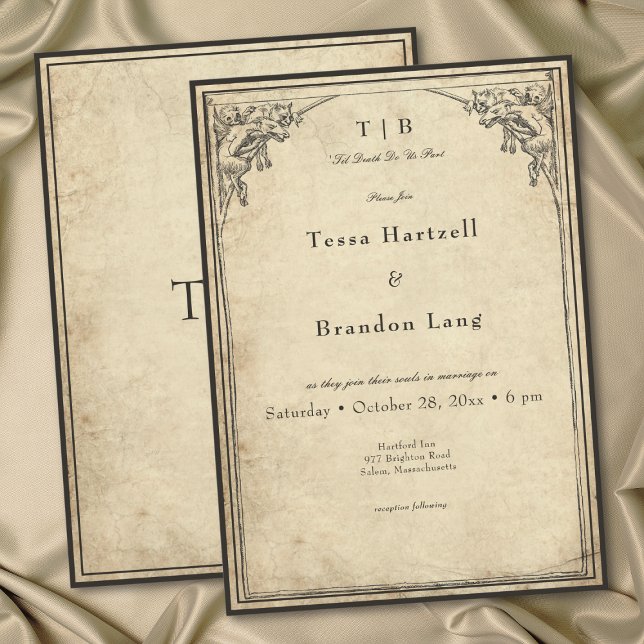 Convite Casamento em Pergaminho Gótico Medieval com Gárgul (Vintage Gothic Medieval Gargoyle Parchment Wedding Invitation)