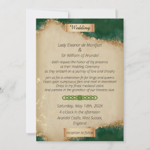 Convite Casamento em Pergaminho Verde Ágata Dourado Mediev