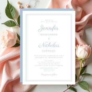 Convite Casamento em Pó Azul com Letra Moderna Elegante