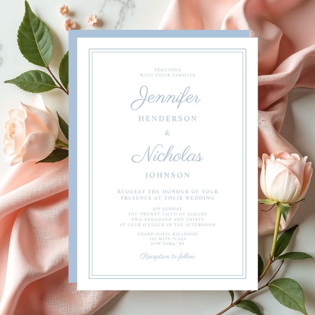 Convite Casamento em Pó Azul com Letra Moderna Elegante (Elegant Modern Script Powder Blue Wedding Invitation)