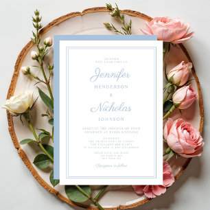 Convite Casamento em Pó Azul com Letra Moderna Elegante