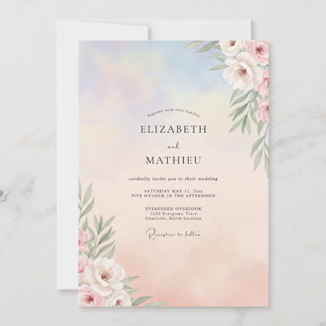 Convite Casamento em Poeira de Eucalipto com Folhagem de P (Frente)
