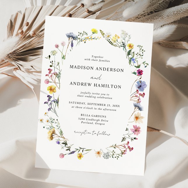 Convite Casamento em Prado de Flores Silvestres Elegantes (Criador carregado)