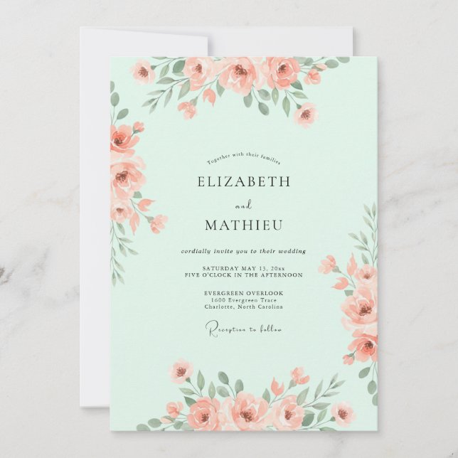 Convite Casamento em Prado Pastel Verde-Menta (Frente)