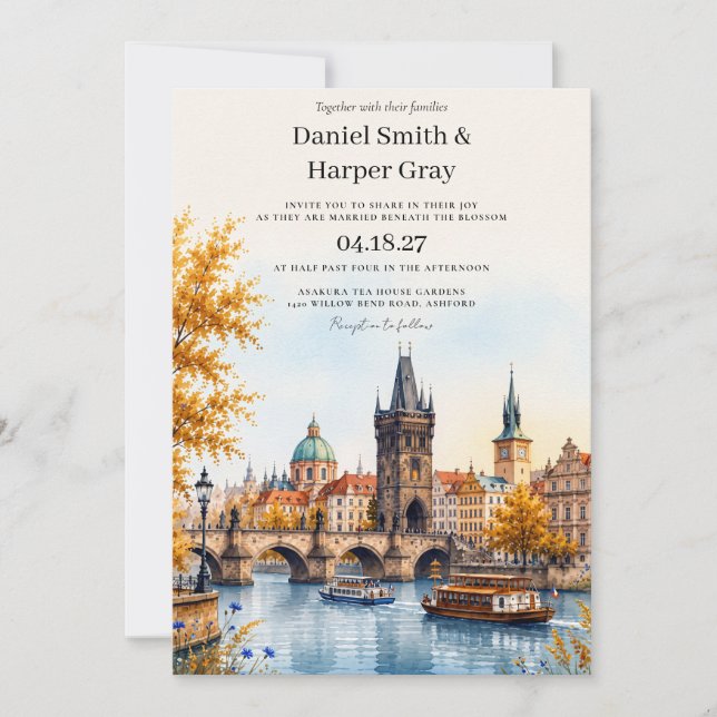 Convite Casamento em Praga República Tcheca (Frente)