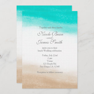 Convite Casamento em Praia Elegante e Teal de Aquarela