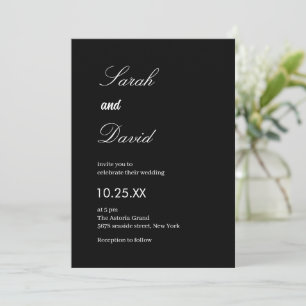 Convite Casamento em preto e branco com letra de caligrafi
