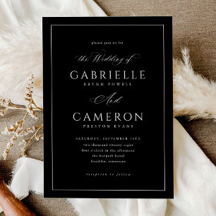 Convite Casamento em Preto e Branco com Letra Elegante