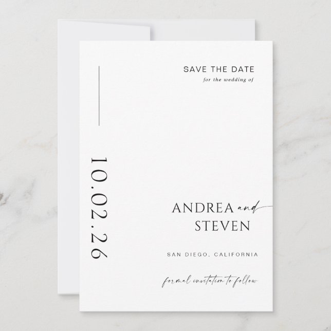 Convite Casamento em Preto e Branco Foto Moderna Save the  (Frente)