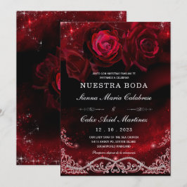 Convite Casamento em Preto, Vermelho e Branco