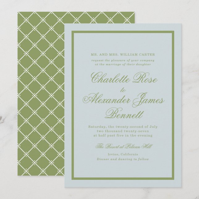 Convite Casamento em Propriedade Rural Verde Oliva Rótulo  (Frente/Verso)